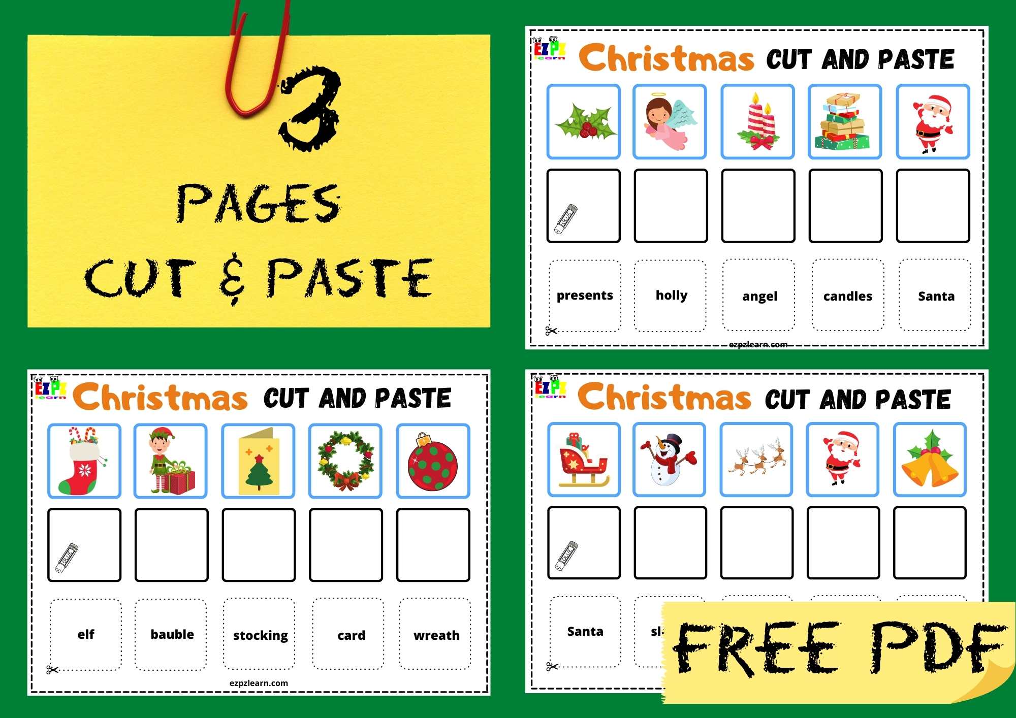 Christmas Cut and Paste 3 Pages - Ezpzlearn.com